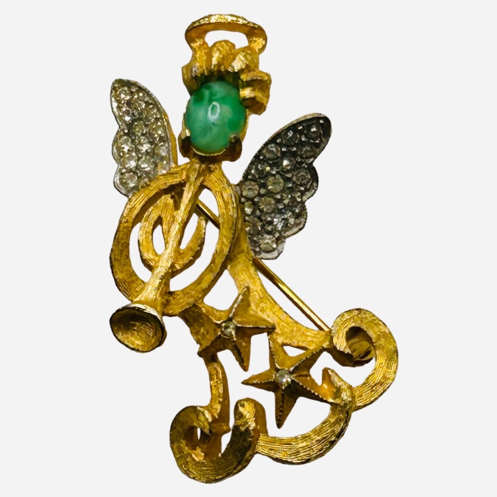 Vintage Benedikt N.Y. Angel Playing Horn Brooch